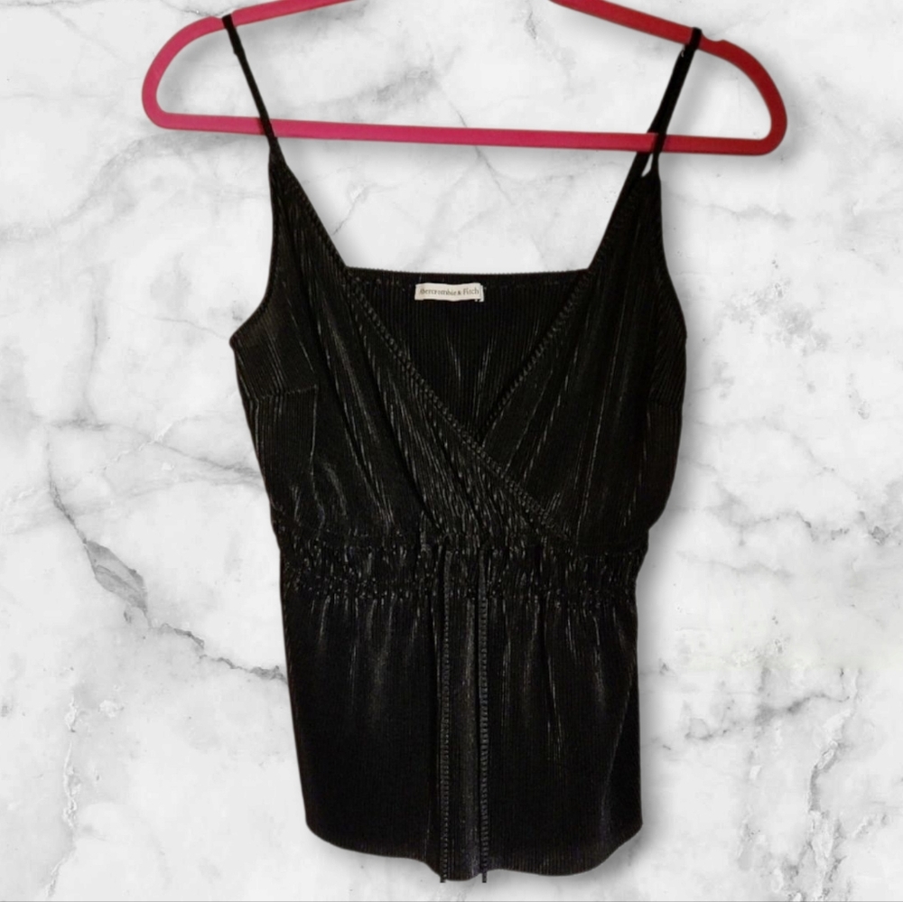 Abercrombie & Fitch Silky Black Sleeveless Cami Top Elastic Drawstring Waistband